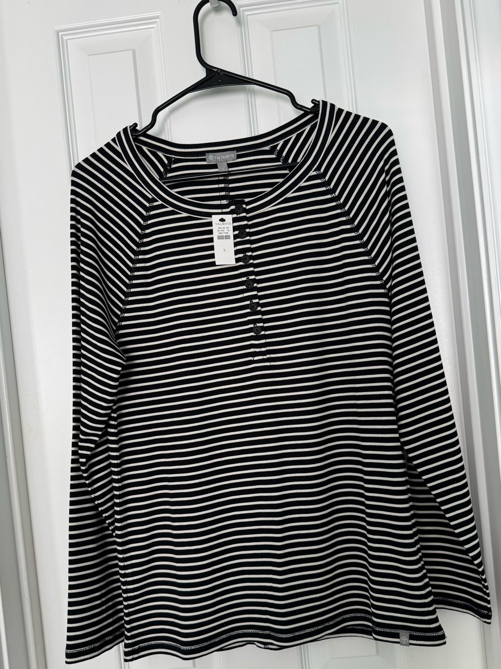 Talbots NWT LARGE Striped Long Sleeve Henley Top